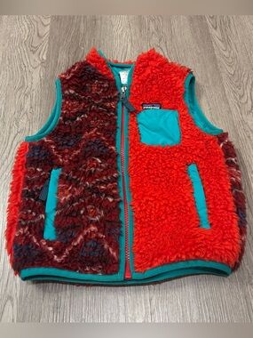 Rare‎ Patagonia Retro-X Deep Pile Fleece Vest Toddler 3T Red/Teal Aztec NWOT